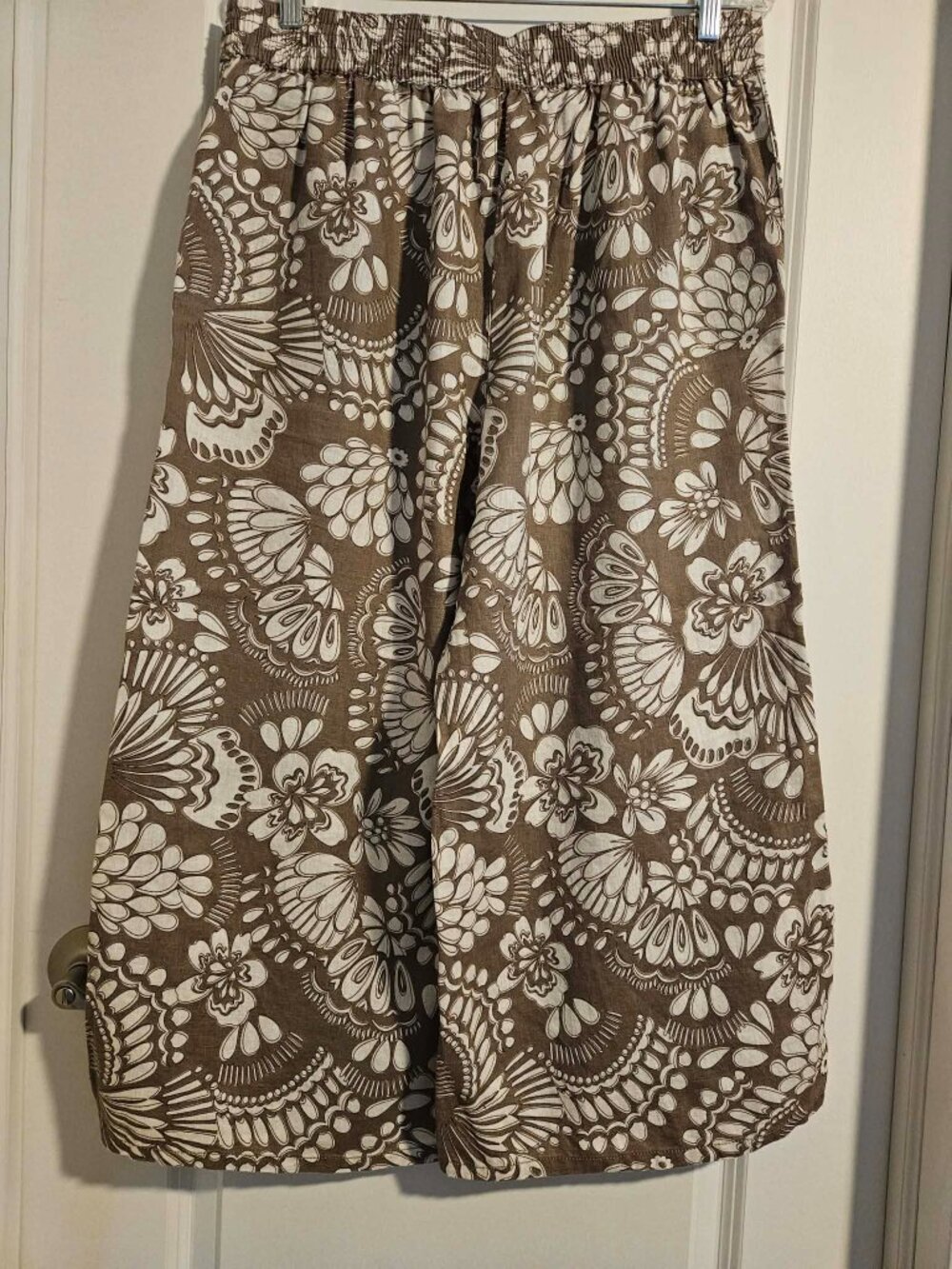 Rachel Zoe 100% Linen Wide Leg Pants Brown Cream Floral Print Size L - Picture 2 of 5